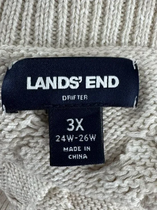 Lands' End Drifter Shawl Collar Cardigan Sweater 3X Cable Knit Beige CJ-2352 - Picture 6 of 9